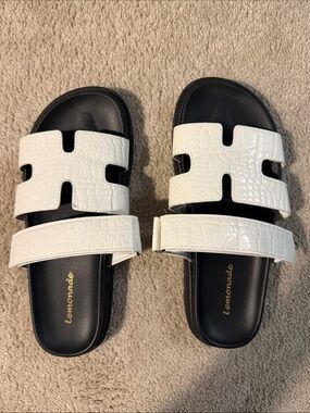 Lemonade White Croc-Embossed Double Strap Slide Sandals